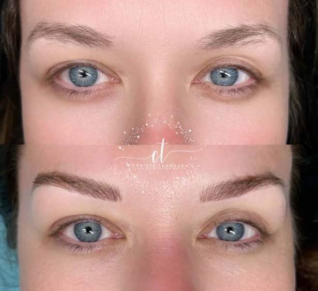 Nano brows before and after results at EyelashYou in Madison Alabama
