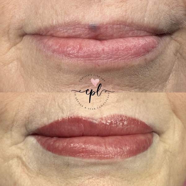 Lip blushing before and after result by EyelashYou in Madison Alabama