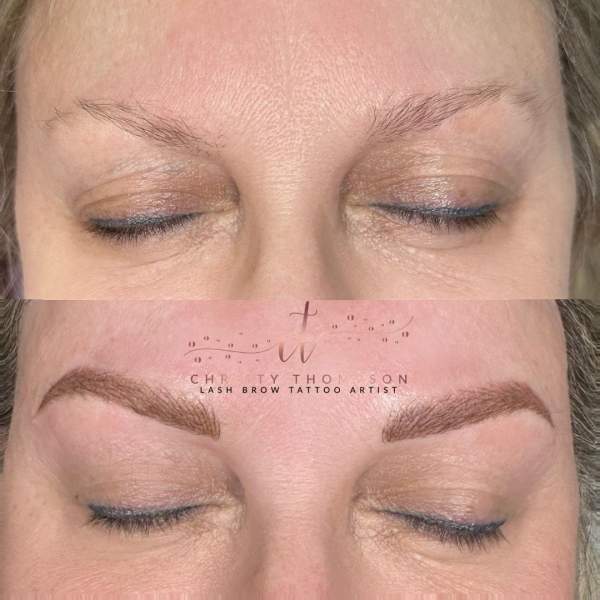Permanent brow makeup before and after result for a Huntsville Alabama client