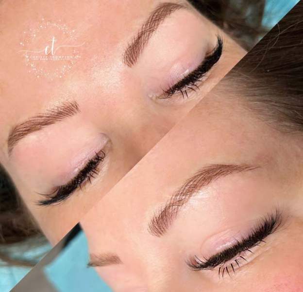 Nano brows before and after result by Christy Thompson in Madison Alabama